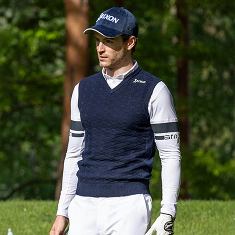 24年日本代购史力胜Srixon男士高尔夫服装波浪形图案V领背心舒适