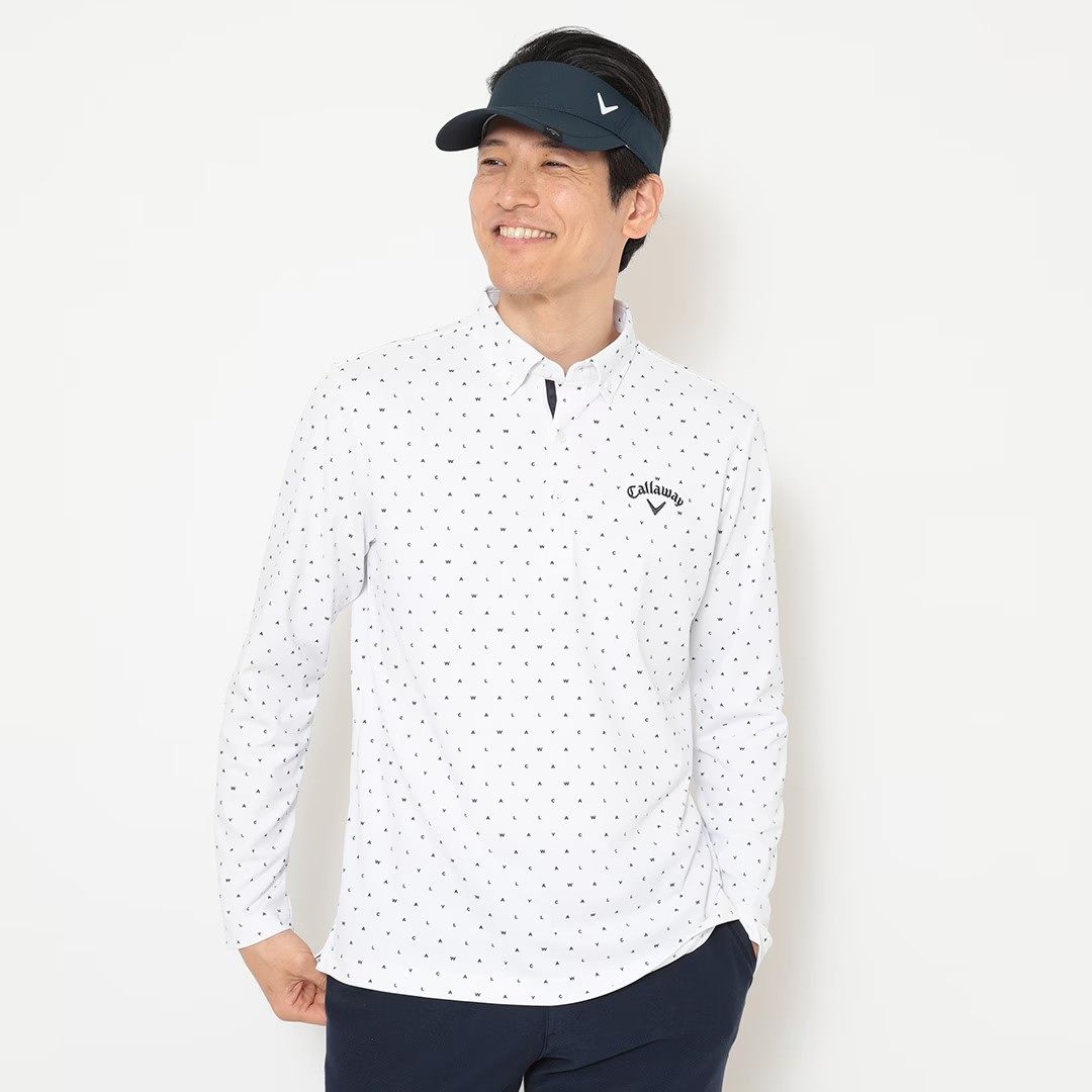 日本2025年秋季卡拉威Callaway高尔夫球男士长袖纽扣POLO衬衫波点
