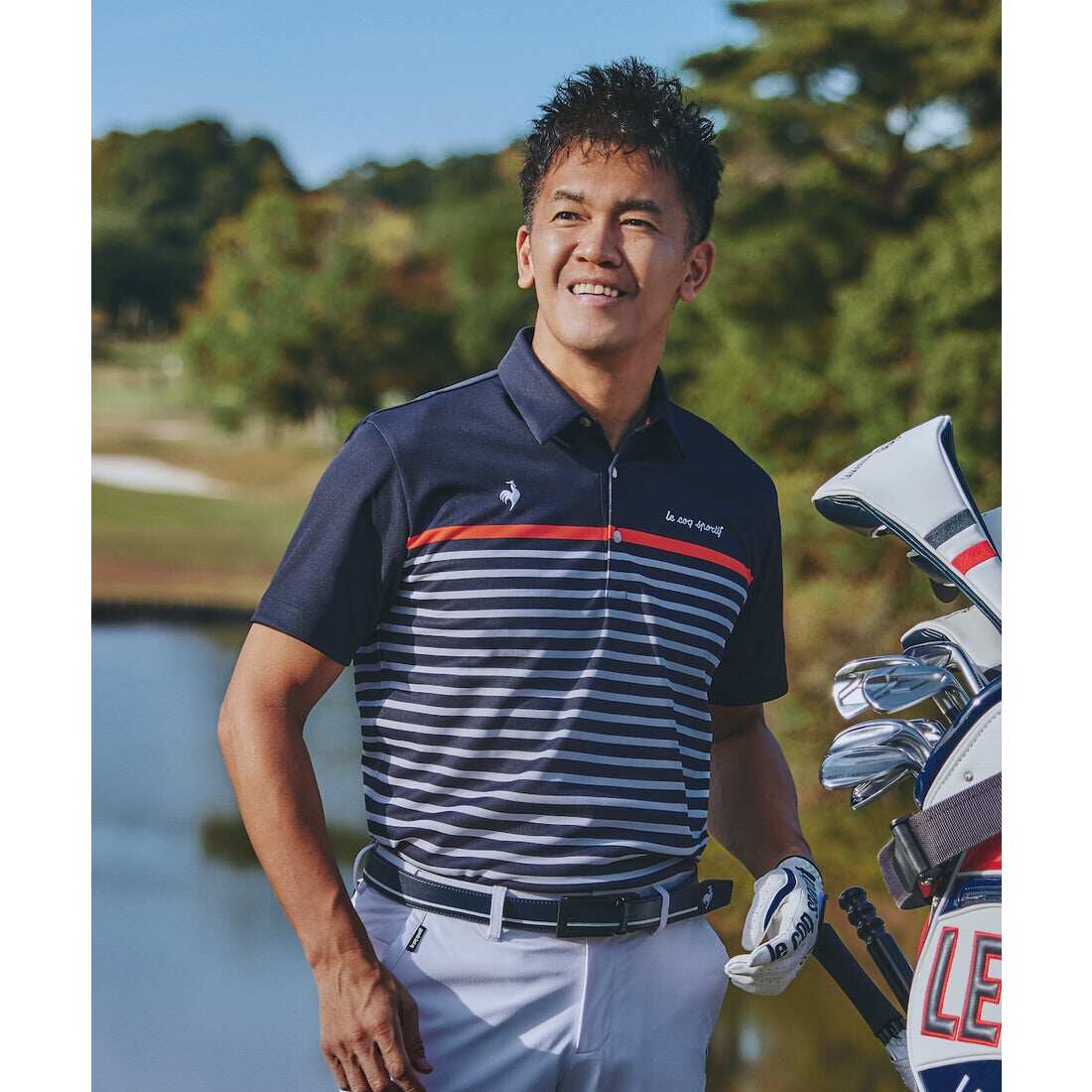 日本26年春夏款Le Coq公鸡乐卡克男士高尔夫服装条纹舒适印花短袖