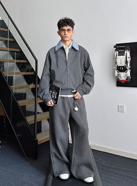 LBMS辣堡美式假两件可拆卸双层领夹克短款静奢正肩高级miu系外套