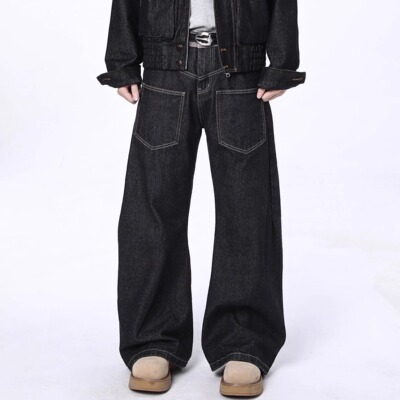 美式复古黑弯刀牛仔裤