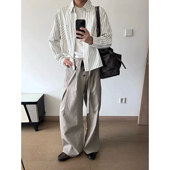 男高级感正肩长袖 条纹衬衫 cleanfit衬衣 泡泡纱美式 LBMS辣堡美式