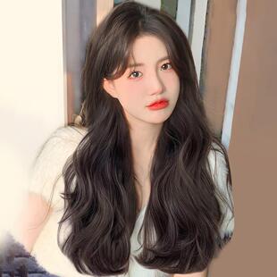 速发全头套式 真发八字刘海大波浪自然无痕假发长发长卷 中分时尚