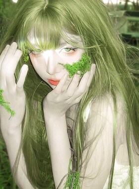 速发绿色假发长发显白团真ita长直发假发套自然仿全L人全发头套