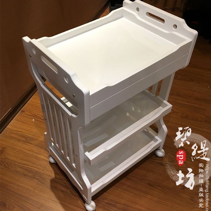 速发院小推车三层木质带抽屉多功能可移动置物架美发美甲工具车