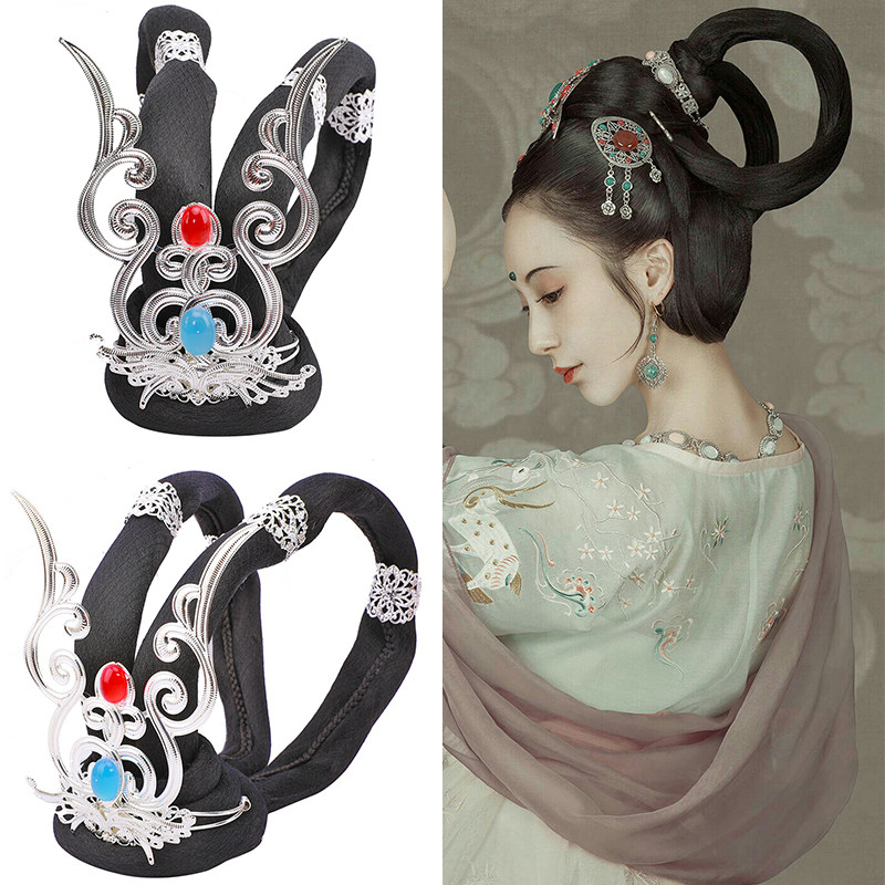 速发汉领坦服襦裙发包古风造型可弯曲整顶一体成型敦煌壁画飞天发