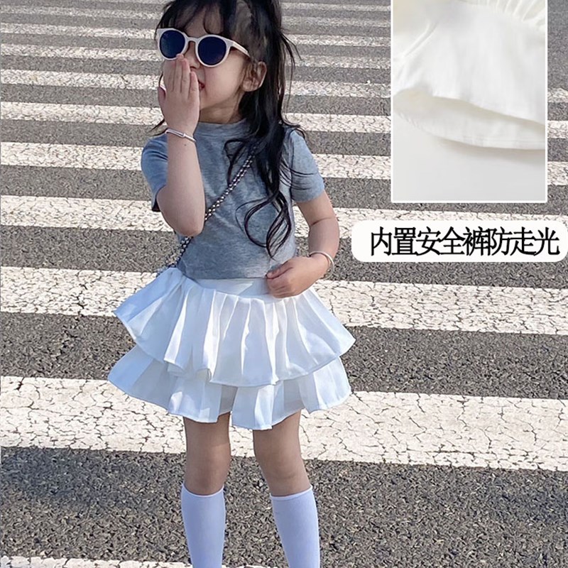 速发儿童百褶蛋糕裙202春款童白色半身短裙宝宝蓬蓬裙公主裙裤