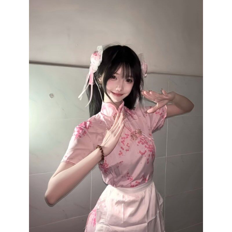 速发中华娘旗袍新中美甜仆可爱小厨娘式连衣裙Lita围裙套装