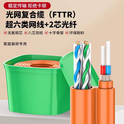 速发超六类网线+2合光纤光网复芯线整箱家装预埋FTT全R屋光纤组网