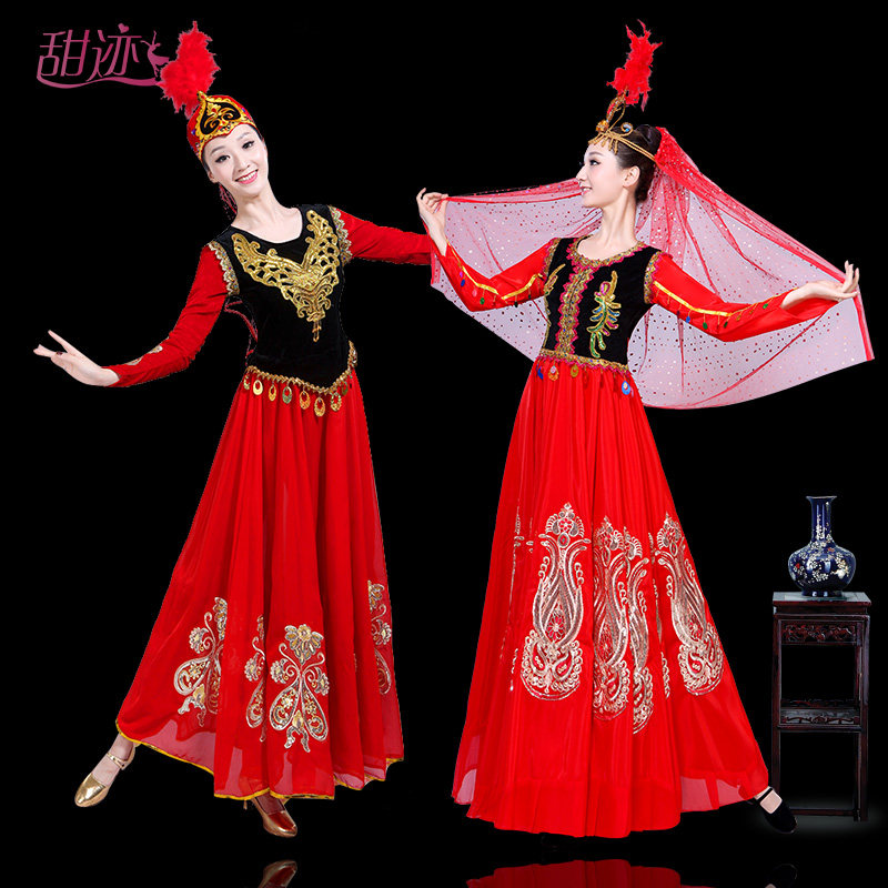 速发新疆舞裙子族数民少尔装开场舞大摆裙演出服维吾服族服装舞蹈