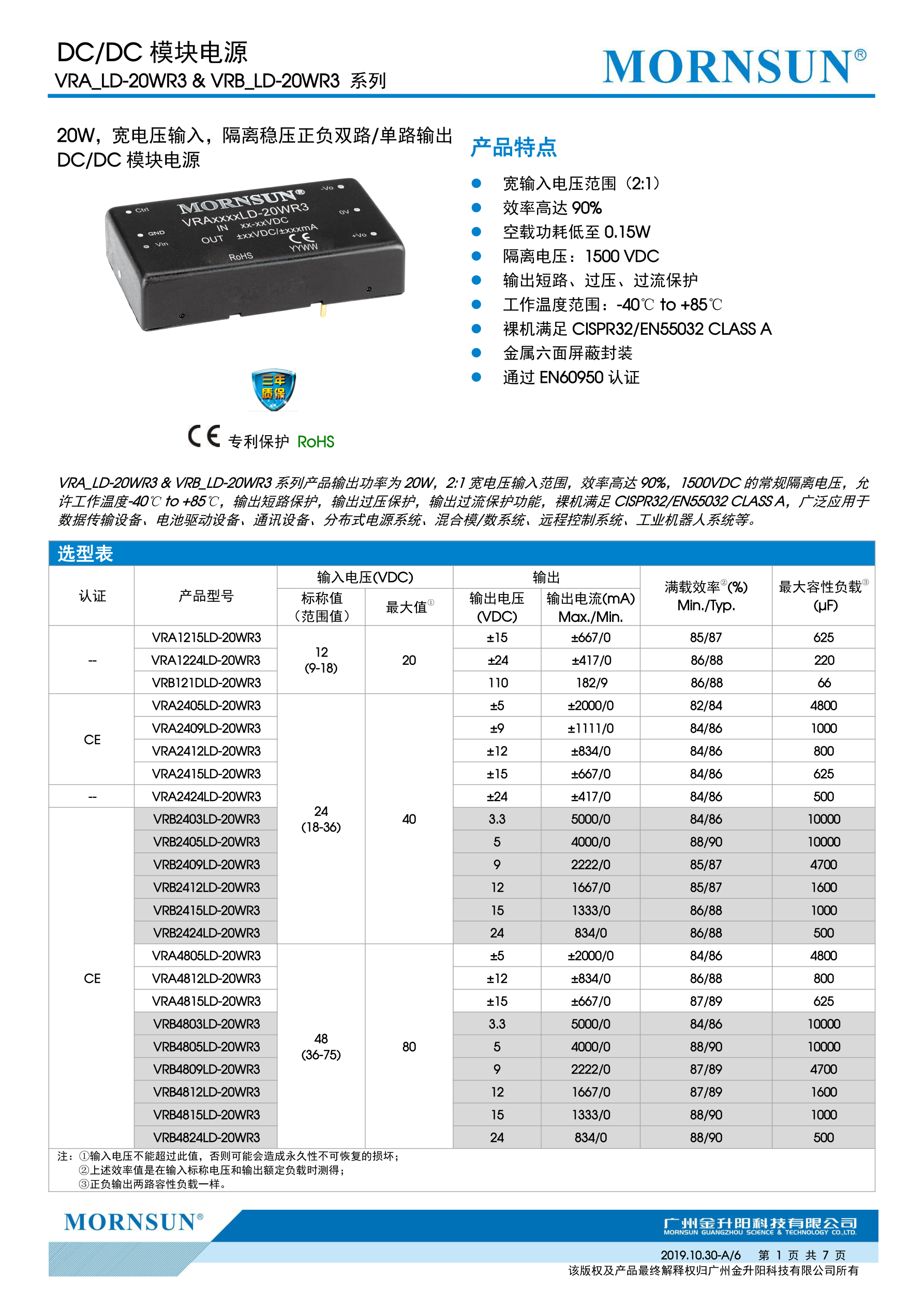 VRA121p5LD-20WR3 VRA1224LD-20WR3宽压9-18V DC-DC模块