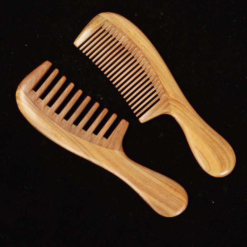 绿檀木梳子处理品半月长柄雕刻雕花彩绘木梳子长短大小粗细齿可选