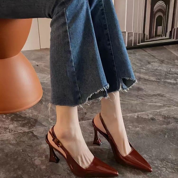 大码高跟鞋41到43宽胖脚女鞋春秋单鞋一字带凉鞋夏季鞋子尖头凉拖