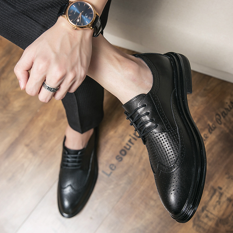布洛克男款夏秋雕花韩版英伦潮流休闲商务正装皮鞋增高男士婚礼鞋