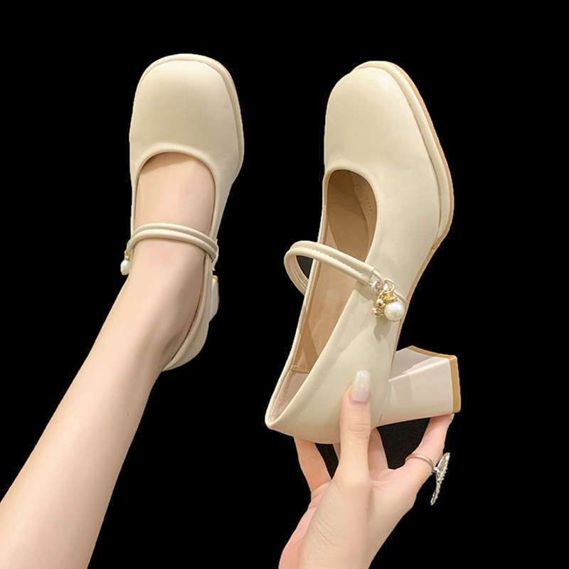 旗袍鞋子玛丽珍单鞋女2024新款仙女粗跟高跟鞋软皮晚晚温柔伴娘鞋