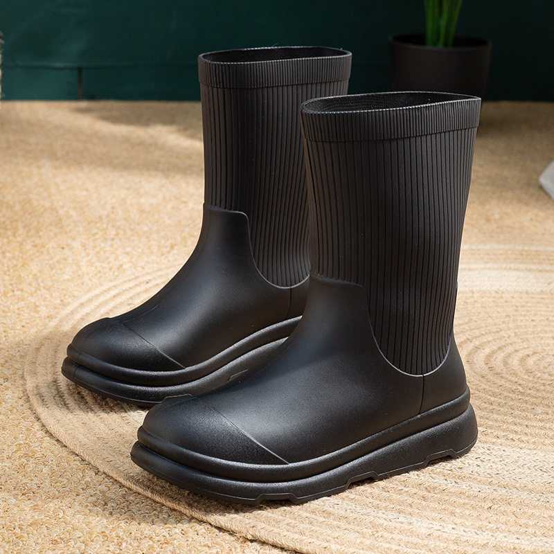 日系漂亮雨鞋女款时尚新款厚底雨靴秋冬加棉胶鞋女士成人工作水鞋