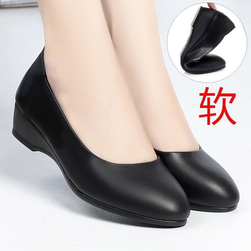 夏季空姐工作鞋黑色女软底舒适久站不累平底真皮职业上班工装皮鞋