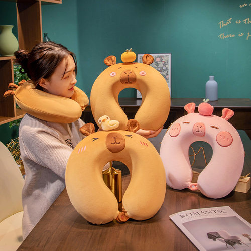 卡通记忆棉颈枕可爱软U型枕便携式可拆洗旅行颈椎枕成人儿童通用