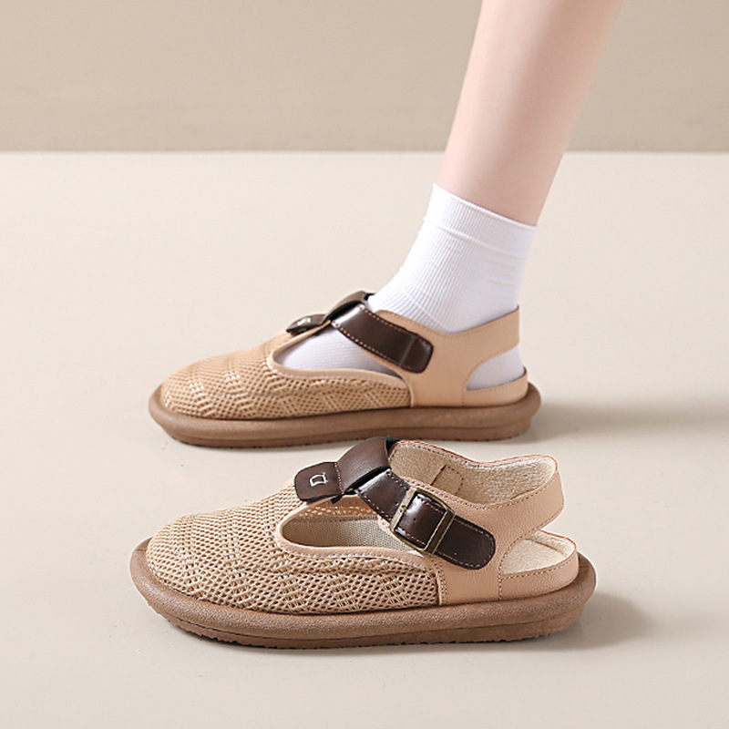 包头凉鞋女软底不累脚2025新款夏季配裙子洞洞鞋外穿网面罗马凉鞋