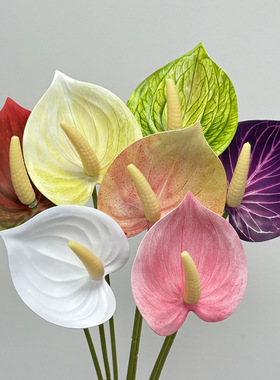 把束红掌仿真花红掌叶绿植婚礼花艺背景装饰插花家居DIY摆件假花