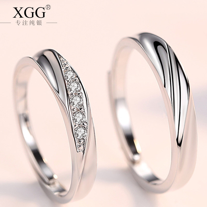 纯银情侣戒指一对开口刻字男女日韩轻奢素戒小众设计简约个性对戒