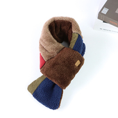 出口日本秋冬季 男女围巾羽丝绒加厚保暖交叉围脖拼色户外防风脖套