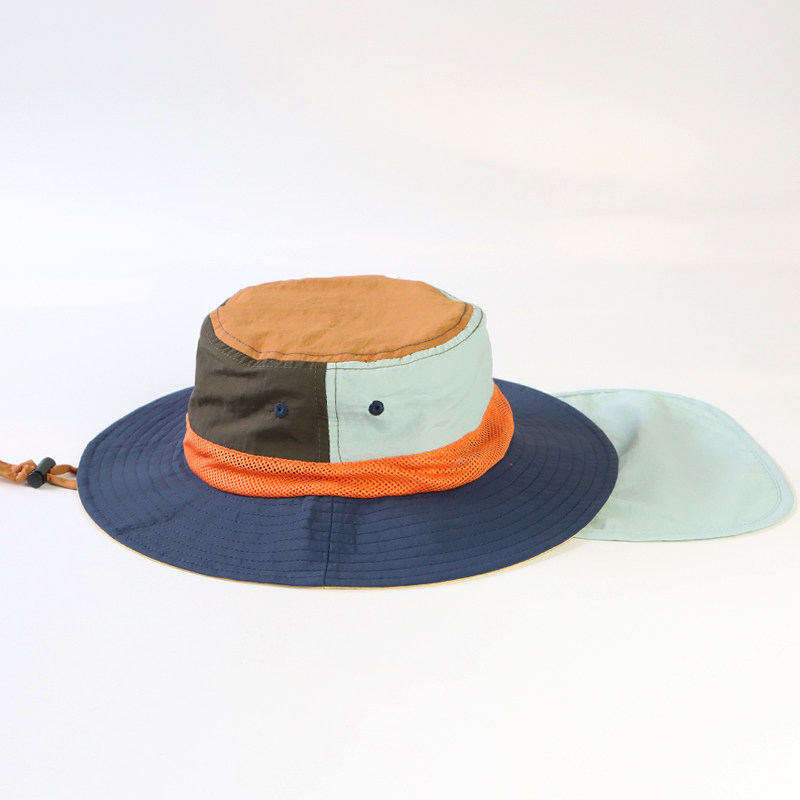 出口日本夏季儿童防晒渔夫帽男女童轻薄透气披肩遮阳帽子宝宝网帽