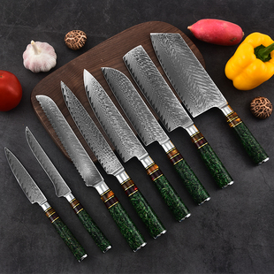 刀具组合多功能厨用 套装 大马士革花纹钢菜刀家用锻打锋利日式 正品