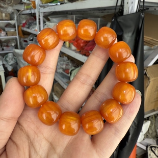 全透光琥珀木松明手串1.6*1.7cm老型珠全油玉化料固化包浆免盘款