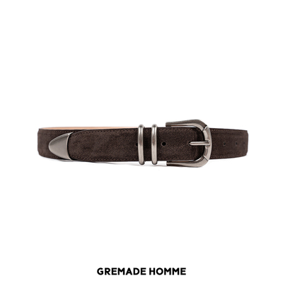 ROW风复古双环老钱麂皮牛皮腰带