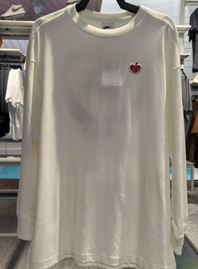 正品NIKE耐克图案LOGO透气圆领女运动休闲纯棉长袖T恤IB1670-133