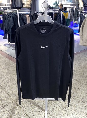 新款正品Nike耐克男简约百搭纯棉圆领运动休闲长袖T恤HV1771-010