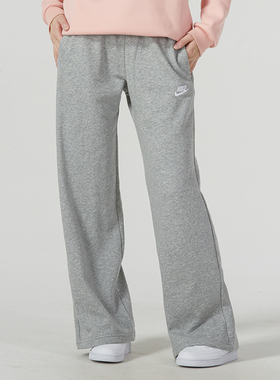 正品NIKE耐克刺绣LOGO加绒直筒宽松女运动休闲针织长裤FB2728-010
