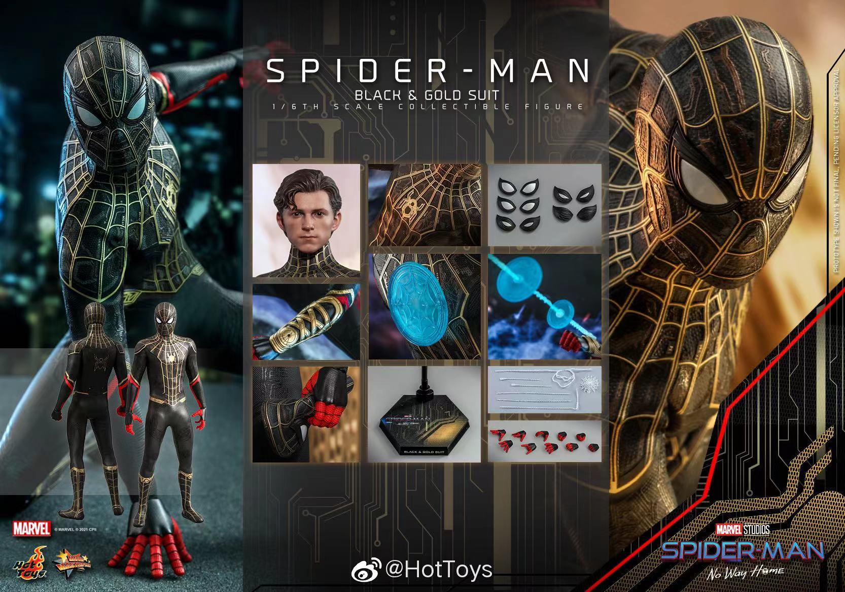 HOTTOYS HT 1/6 MMS604 蜘蛛侠 英雄无归 黑金色战衣珍藏人偶