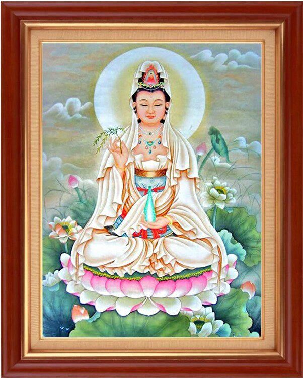 印花十字绣客厅新款佛像人物观世音菩萨像坐莲观音图大幅线绣满绣