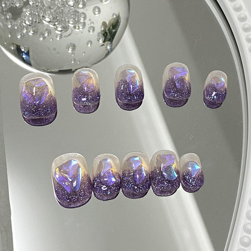 手工清透渐变闪钻穿戴甲短款