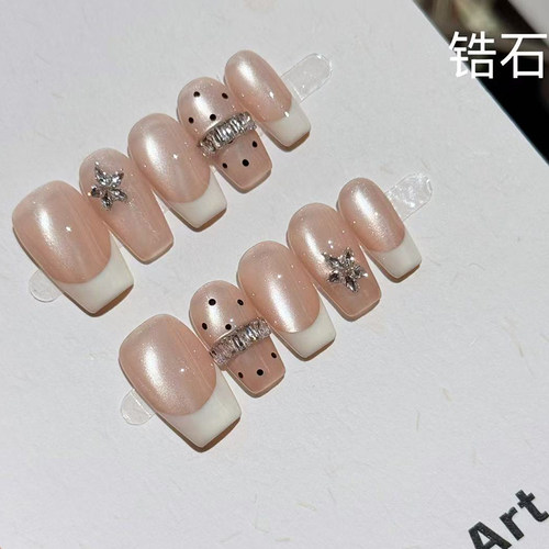 法式雪花堆钻猫眼显白穿戴甲贴片