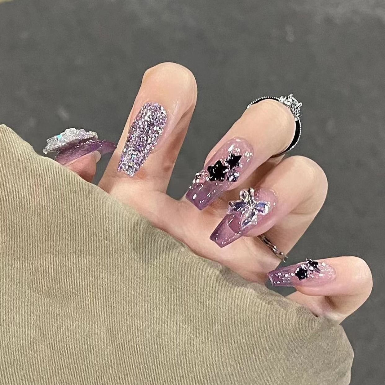 手工光疗穿戴美甲成品可拆卸夏季显白水晶蝴蝶学生款假指甲中长款