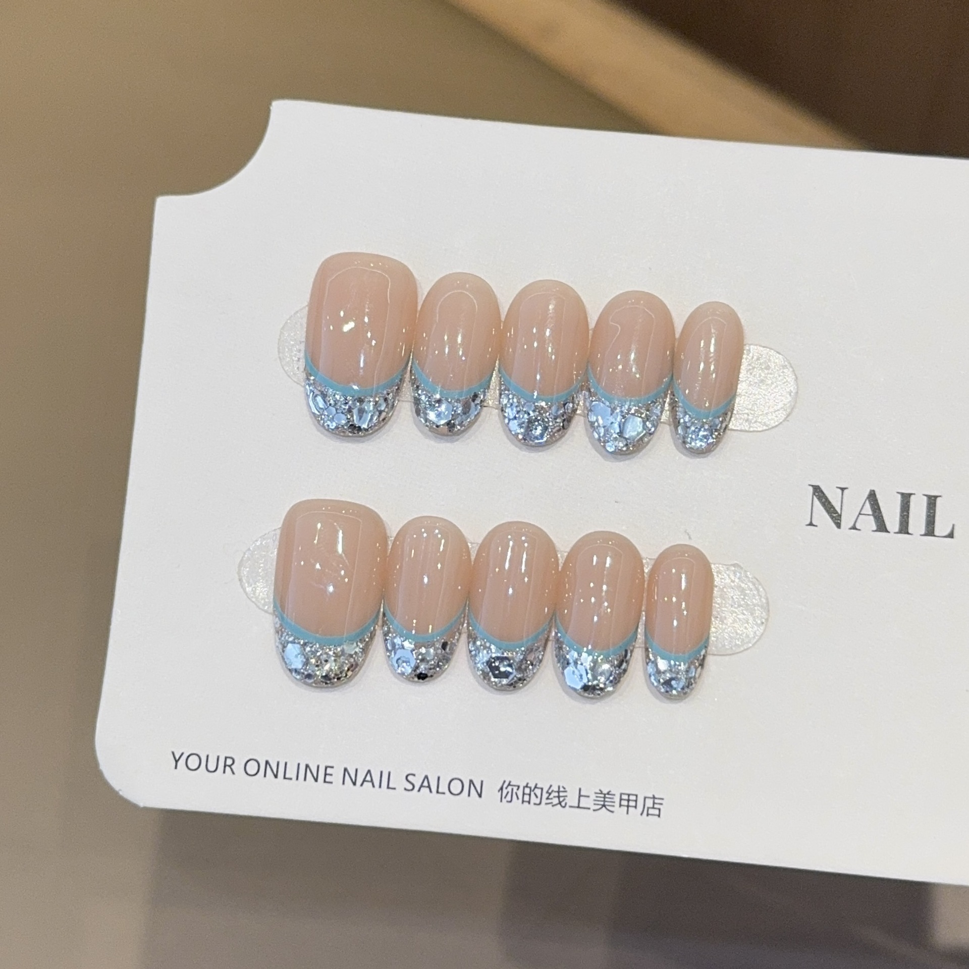 碎银法式手工爆闪美甲贴片
