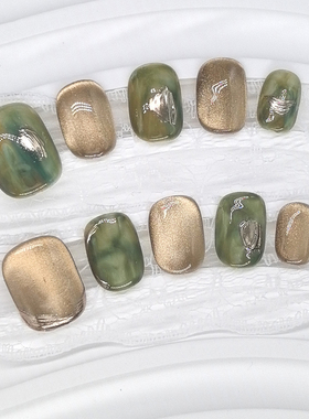 原创【夏至秋】新款纯手工爆闪秋日显白猫眼高级晕染短款穿戴甲