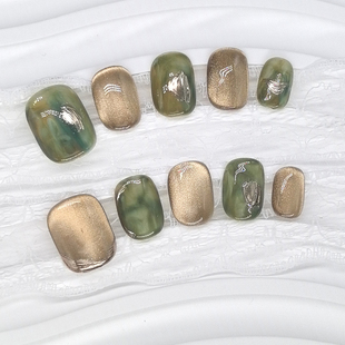 原创【夏至秋】新款纯手工爆闪秋日显白猫眼高级晕染短款穿戴甲