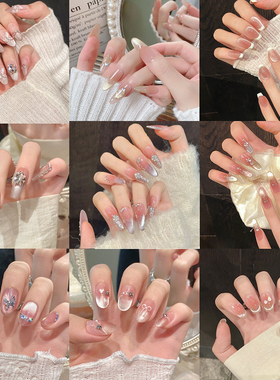 纯欲风【合集】手工穿戴甲轻奢裸色高级感美甲贴片中长短款猫眼甲
