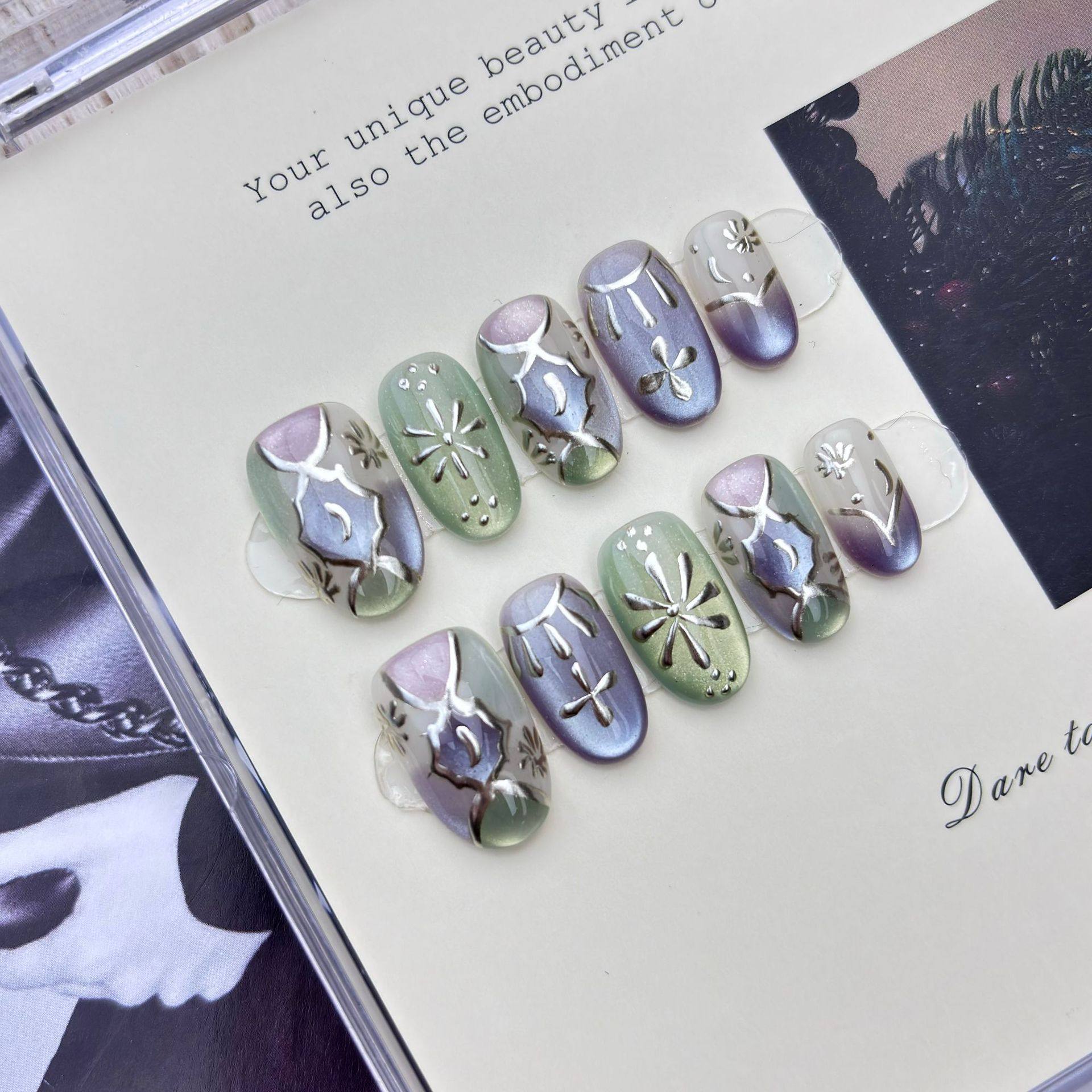 【雅典娜】轻奢波西米亚风猫眼彩色魔镜粉复古高级感穿戴甲,彩妆/香水/美妆工具,穿戴甲/甲片,淘宝优惠券,粉丝福利购,淘宝优惠卷