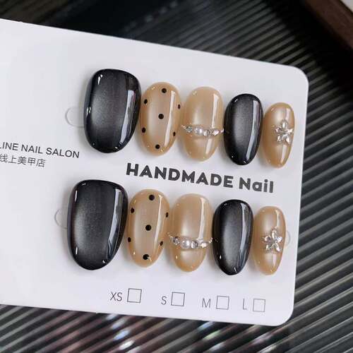 纯手工猫眼波点短款穿戴甲