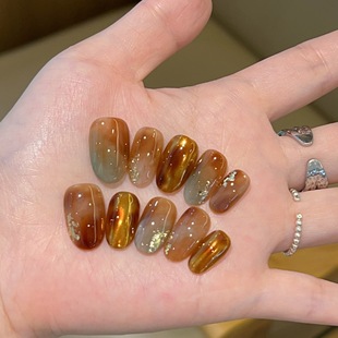 【瑶池仙境】秋冬琥珀色晕染配色美拉德色系手工穿戴甲纯手作