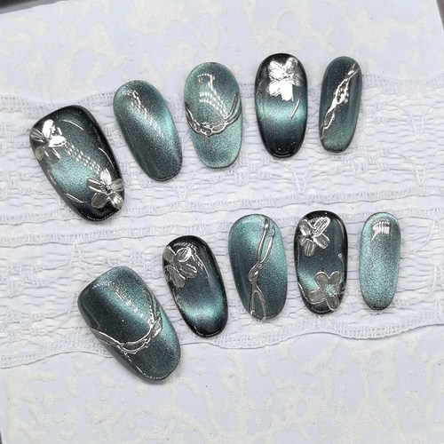 玉荷塘国风猫眼显白轻奢穿戴甲