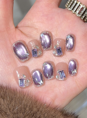 【流光星海】ins风蝴蝶猫眼纯手工穿戴甲短款美甲贴片假指甲