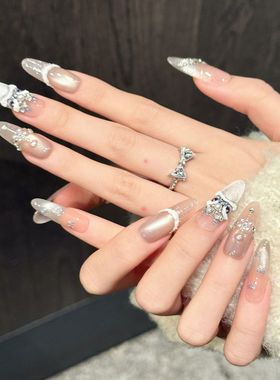 原创【冰晶灵狐】冰透狐系穿戴甲猫眼轻奢高级感手工美甲贴片