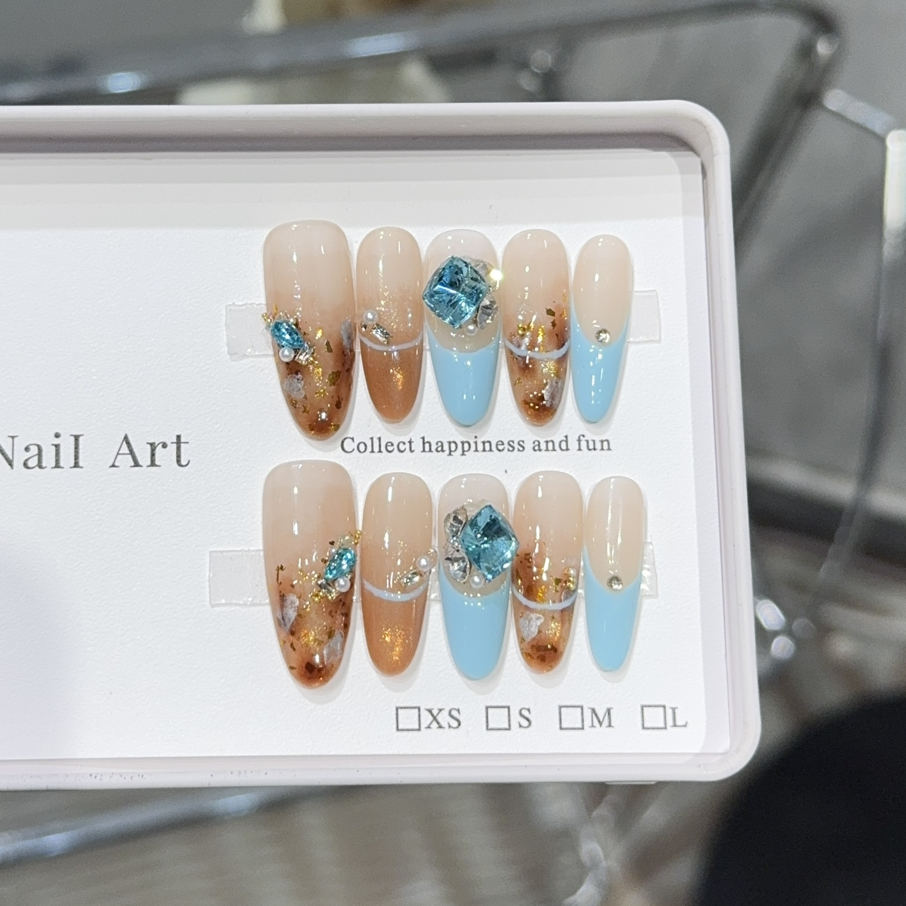 琥珀猫眼锆石法式手工穿戴甲