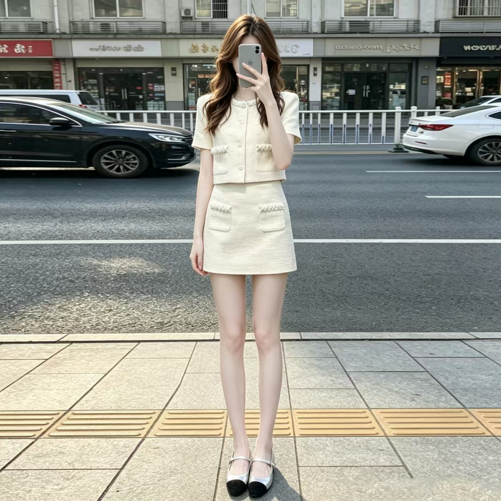 减龄漂亮时尚套装裙子女夏季千金小香风气质高级感短袖短裙两件套